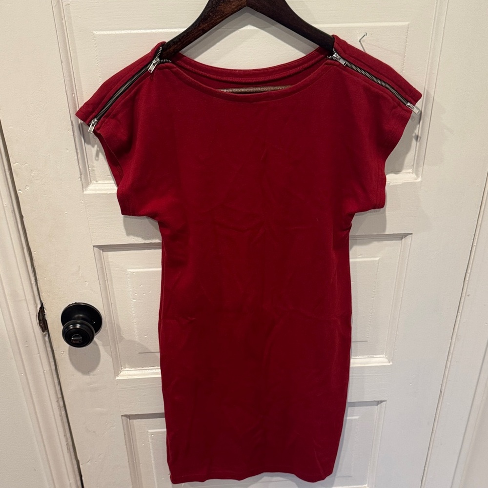 American Apparel Dark Red Midi Dress with Zipper Sleeves